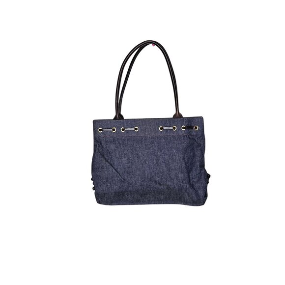 Vintage Dooney & Bourke Denim Tote Leather Trim Double Handles Eyelet - Picture 9 of 16